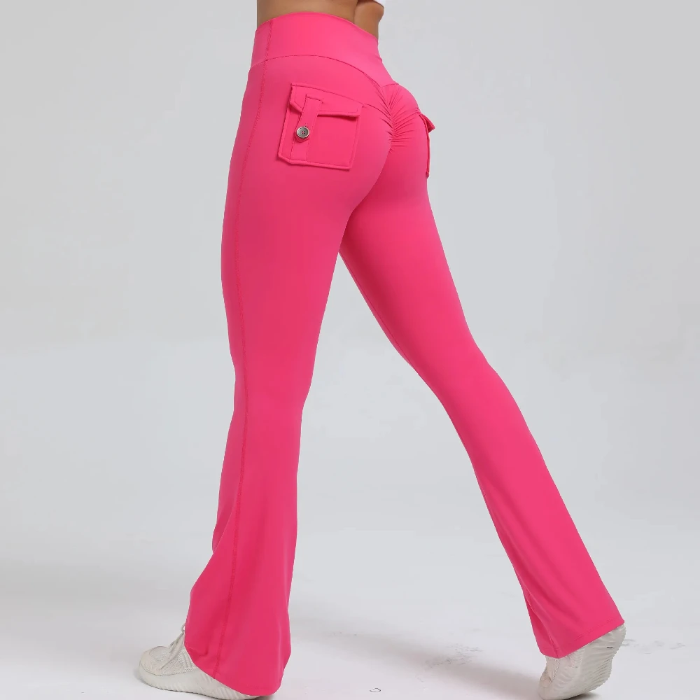 Women Flare Pocket Leggings High Waist Sport Yoga Pants Quick Dry Breathable Leggings Outfit Fitness Gym Clothes Sport Wear Pant