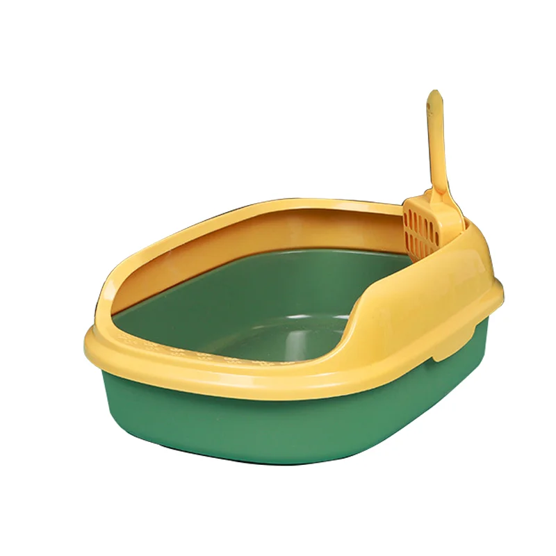 Wholesale high quality semi enclosed plastic cat litter box with cat litter shovel splash proof cat litter box