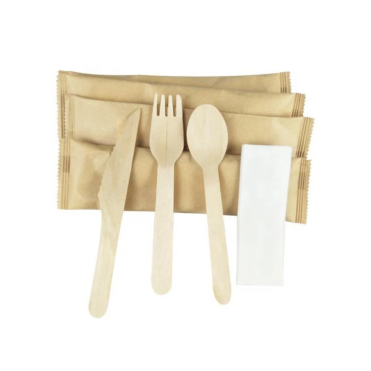Goods in Stock 160mm Birch Wooden Disposable Biodegradable Cutlery Sets Knife Spoon Fork