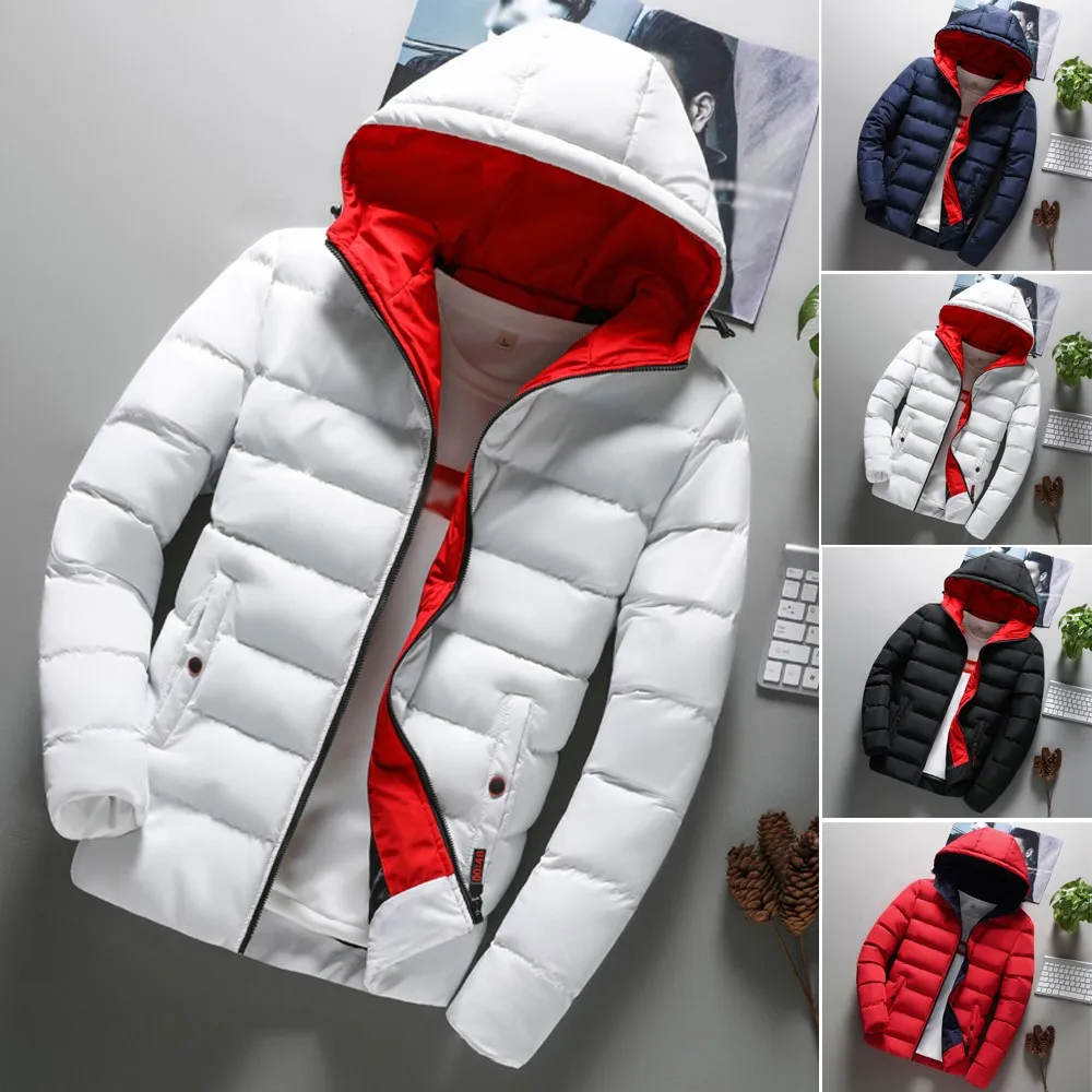 
2019 New Fashion Mens Coat Men Clothes Boys Casual Warm Hooded Winter Zipper Coat Outwear Jacket Top 