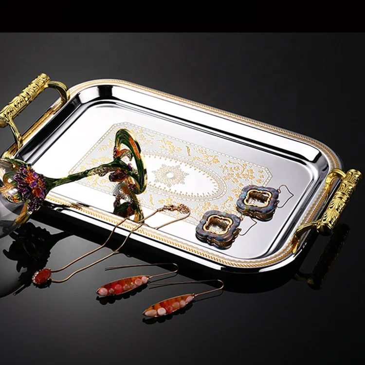 Metal Gold Mirror Tray Square Luxury Arabic Tray for Tea Food Dessert Chocolate Serving Decorative Trays Home Decor