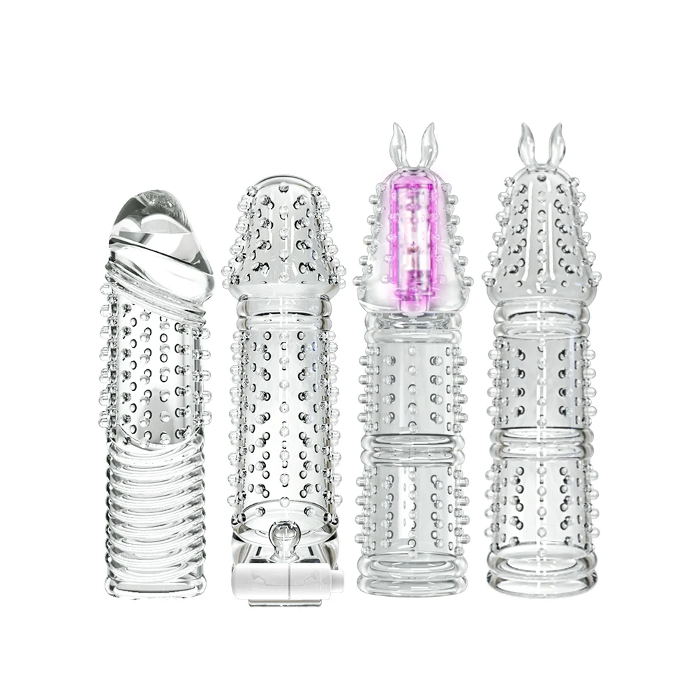 
Screw thread Transparent soft expansion male sex toy crystal condom penis sleeve silicon condom 