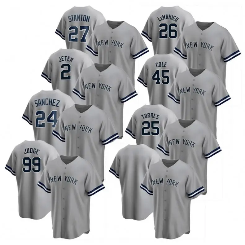 Высококачественная недорогая вышитая бейсбольная майка Yank Ees #2 Derek Jeter #99 jeudge #45 Cole серая форма