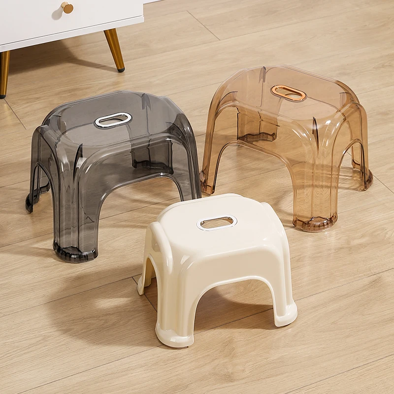 Luxury Home Decor Clear Plastic PET Toilet Ottomans Modern Non-Slip Foot Rest Seat Luxury Bathroom Bench for Kitchen Use