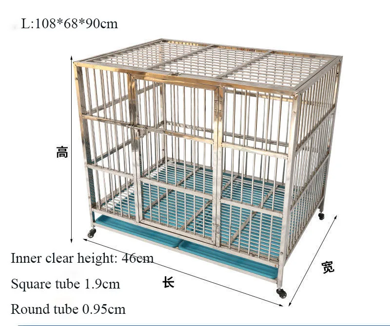 extra-large three-door high-quality stainless steel with tray dog cage