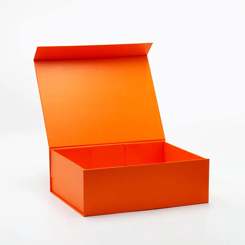 Luxury A4 deep size orange color handbag retail packaging box with magnetic lid