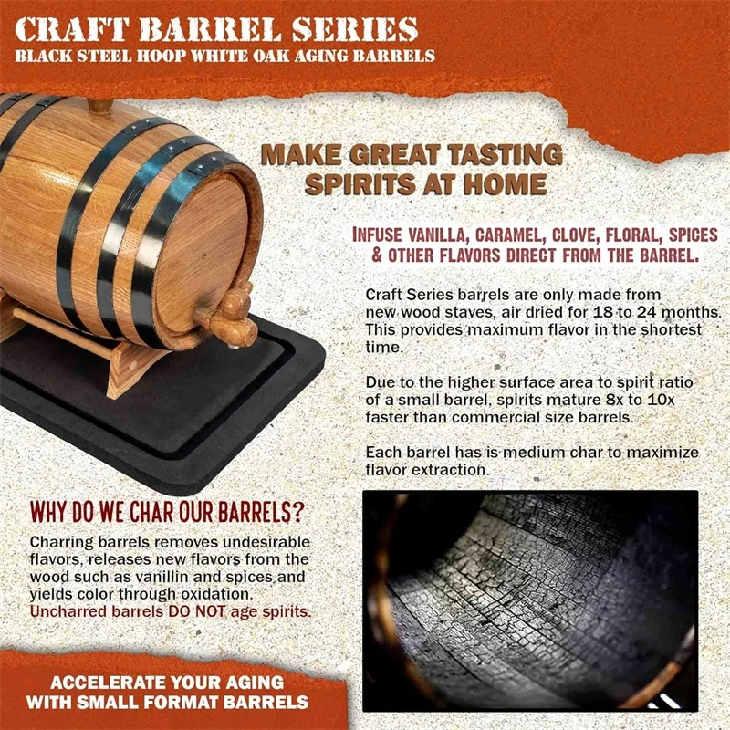 Oak Aging Barrel Home Alcohol Distiller Whiskey Wine Barrel Furniture Oak Aging Barrel with Wood Stand