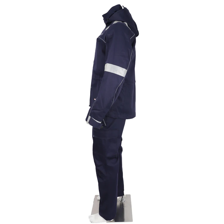 Cotton Polyester Antistatic PU Twill fabric work safety protection FR navy winter jacket