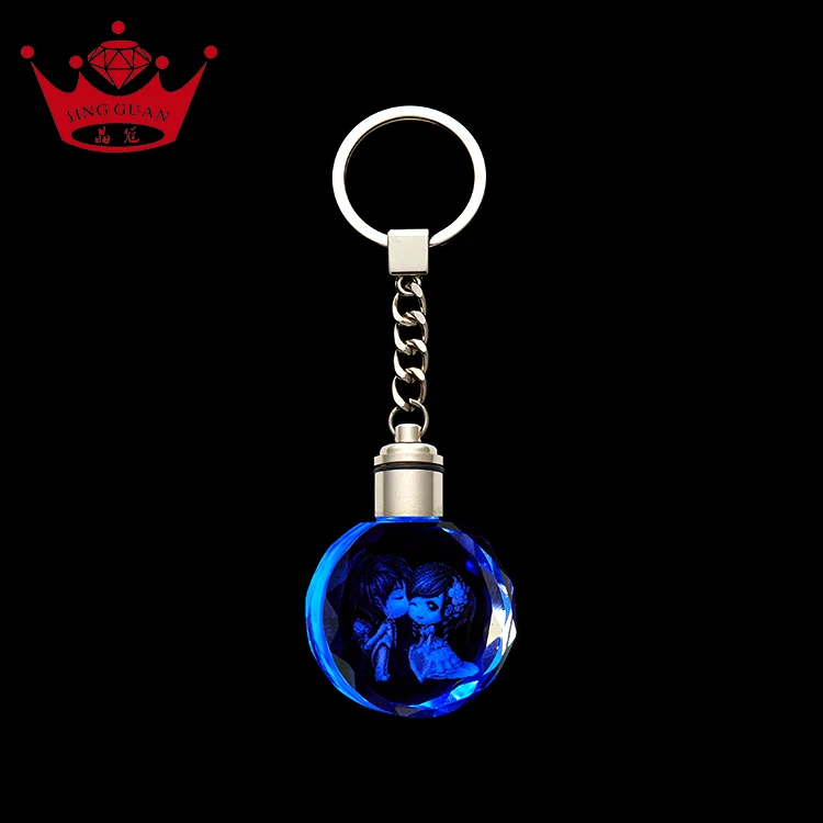 
3D Laser Engraving Glass Key Chain Car Logo Blank Led Crystal Keychain With Custom Logo 
