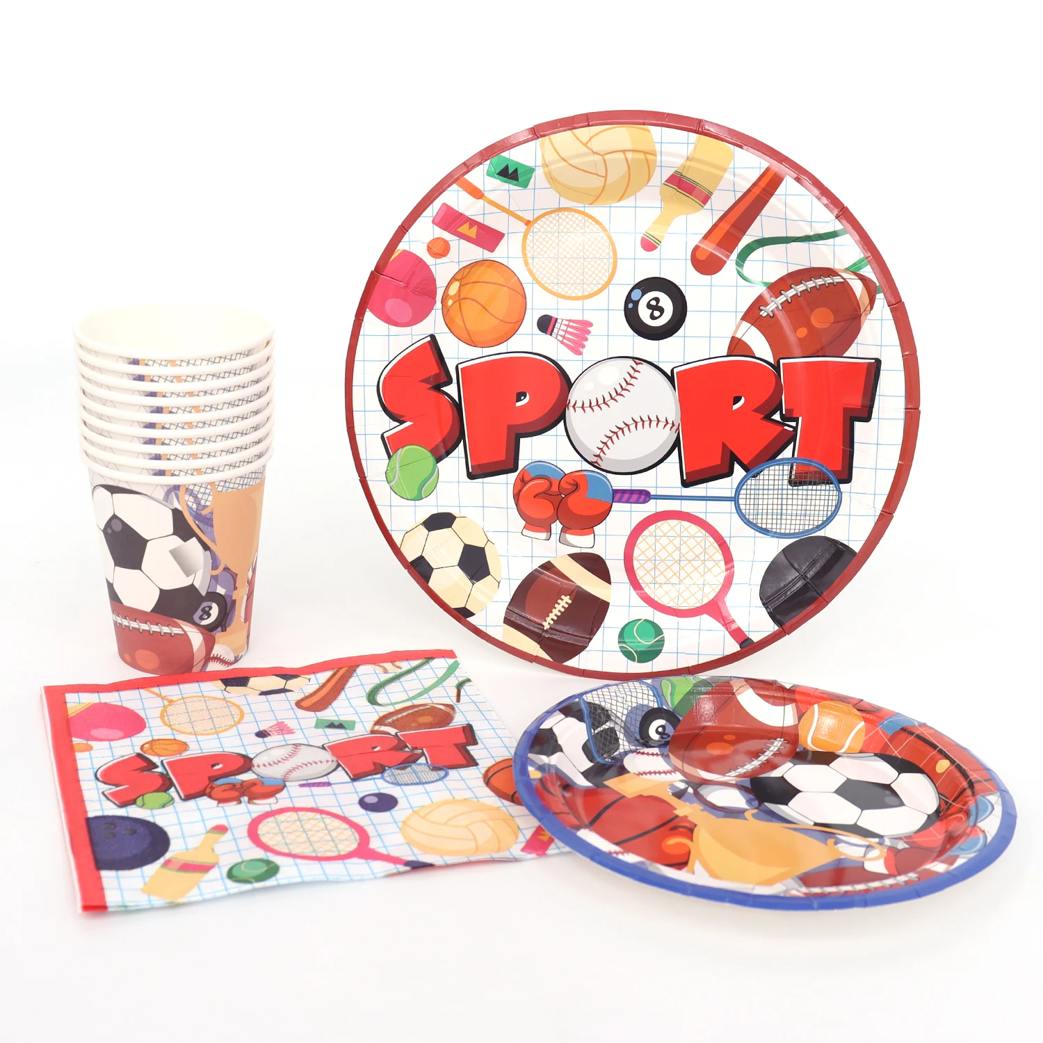 Pafu in Stock 16Pcs  Football Party Tableware Kit Sports Themed Happy Birthday Boys Napkin Plates Basketball Cups Paper Banners