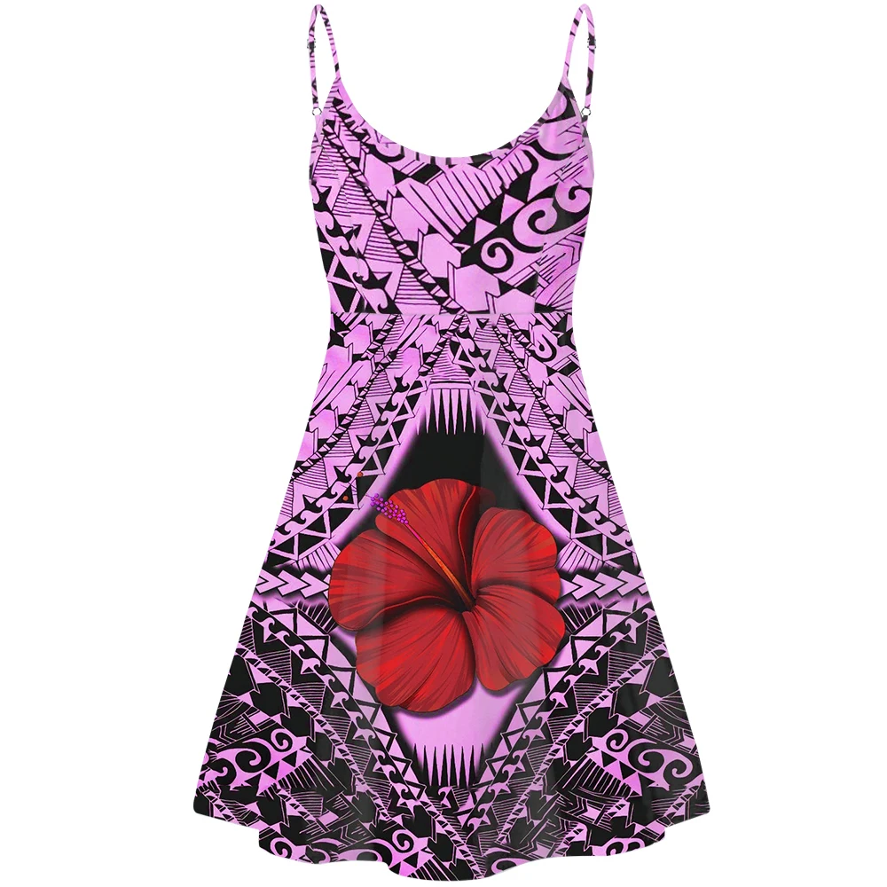 Дизайнерское полинезийское платье-мини с этническим принтом для женщин, летнее пляжное платье с открытой спиной и V-образным вырезом, вечернее платье-комбинация