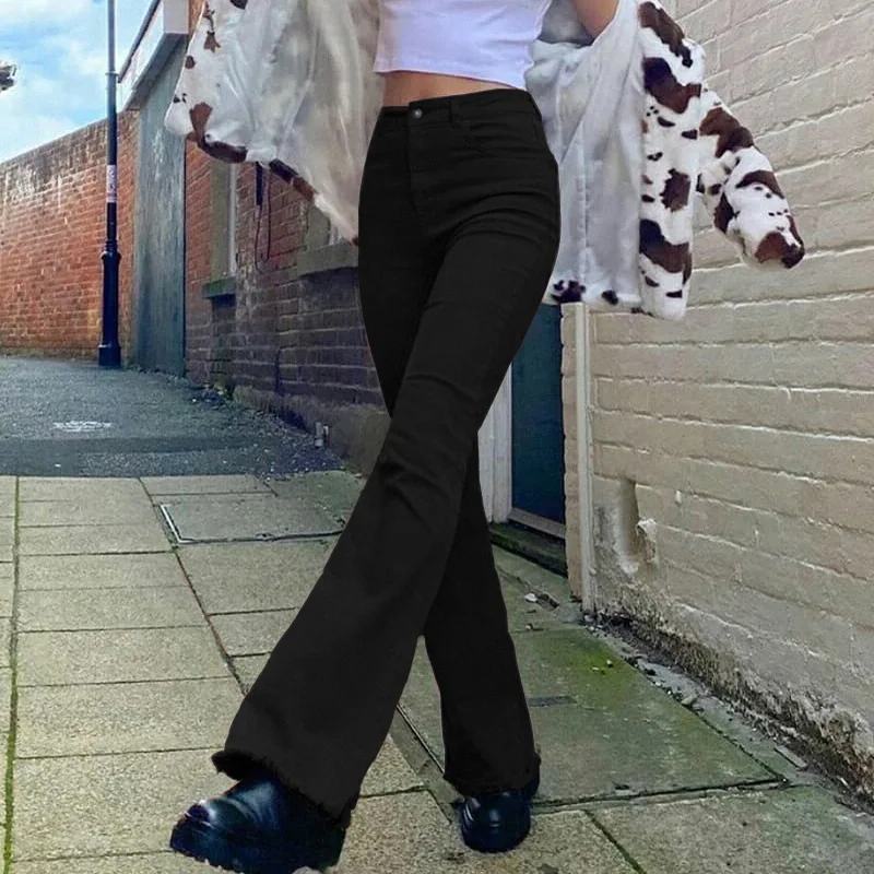 
Indie Aesthetic Slim Brown Flare Jeans Y2K Vintage High Waist Mom Pants 90s Fashion Women Denim Trousers E girl Clothing 
