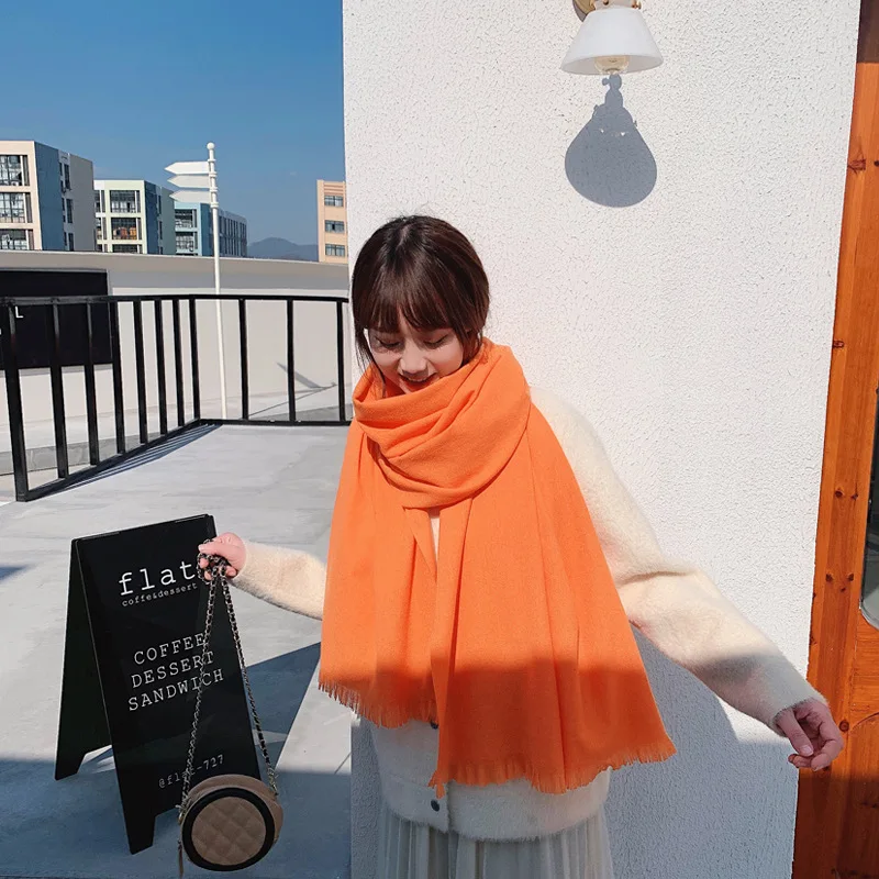 2021 INS Newest Winter Wholesale Pashmina Cute Scarf Shawl Ladies Tassels Trendy Warm Plain Scarf