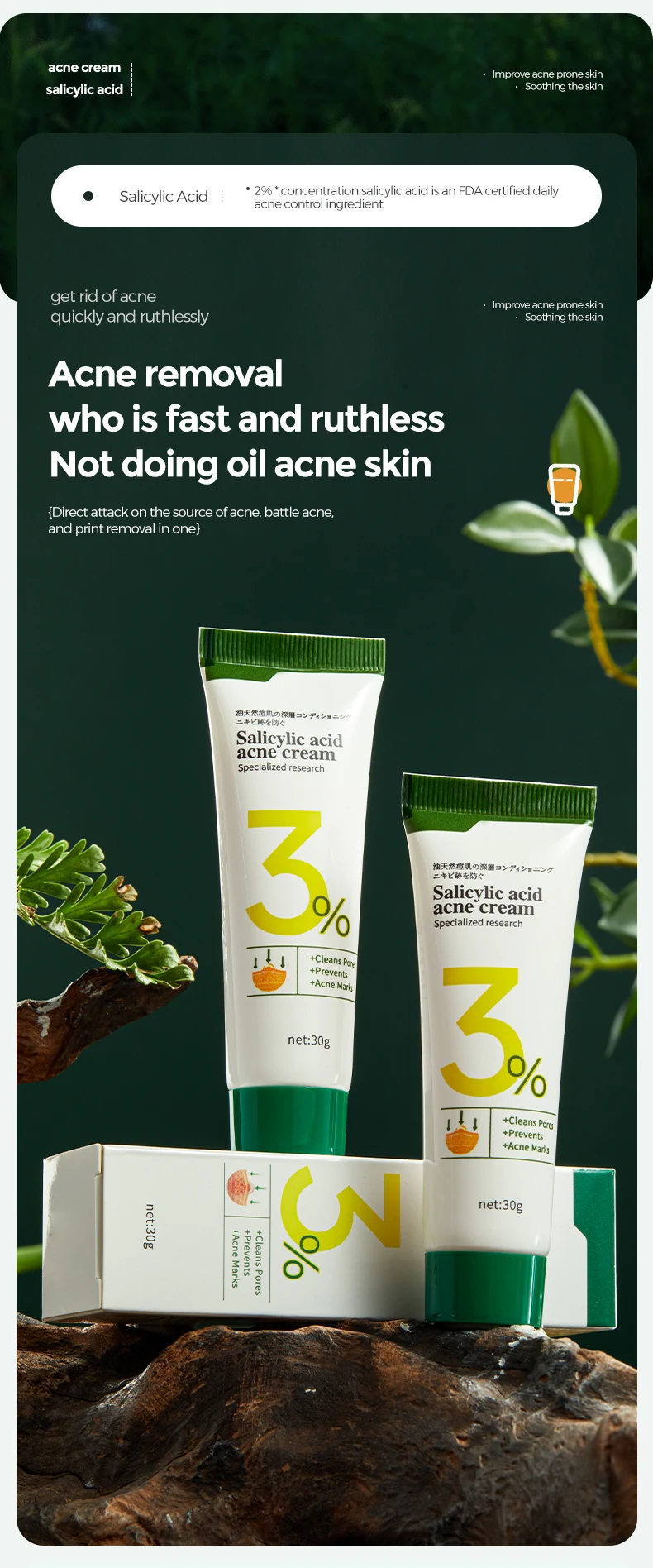 salycylic skin care rejuvenation pimples cure medicine strong effective acne scar acid spring tree back acne removal cream