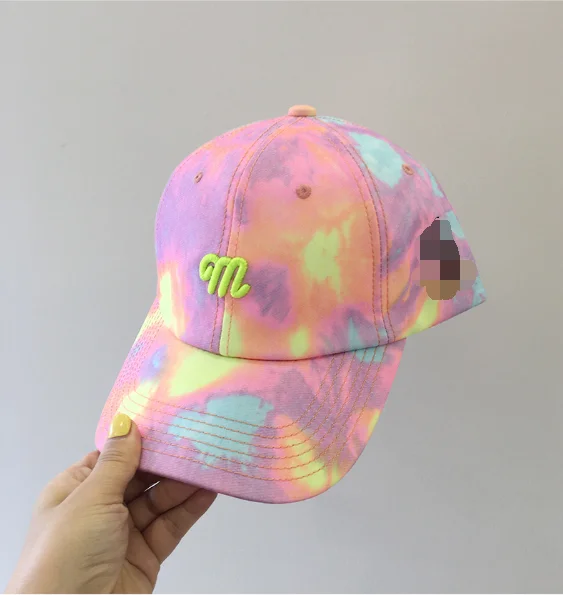 2021 New Fashion Bulk Outdoor Custom Your Own Embroidery Logo Dad Hat Washed Women Tie Dye Colorful Baseball Caps