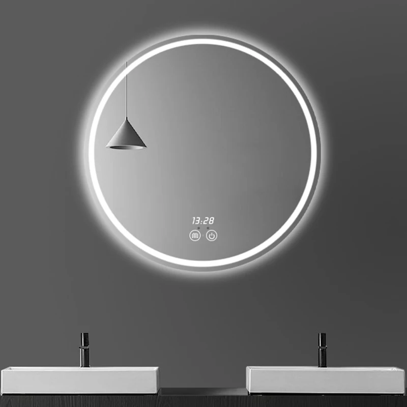 Touch Sensor Smart Custom Stepless Dimmable Backlit Bathroom Anti Fog With Led Light Round Mirror