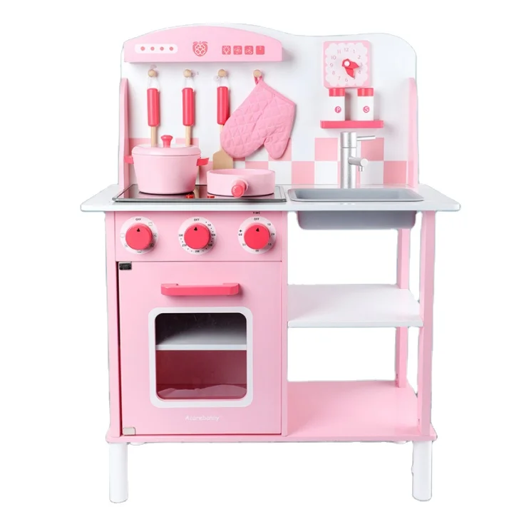 Role Play Interactive kitchen wood play set toy pots and pans wooden house kitchen toys