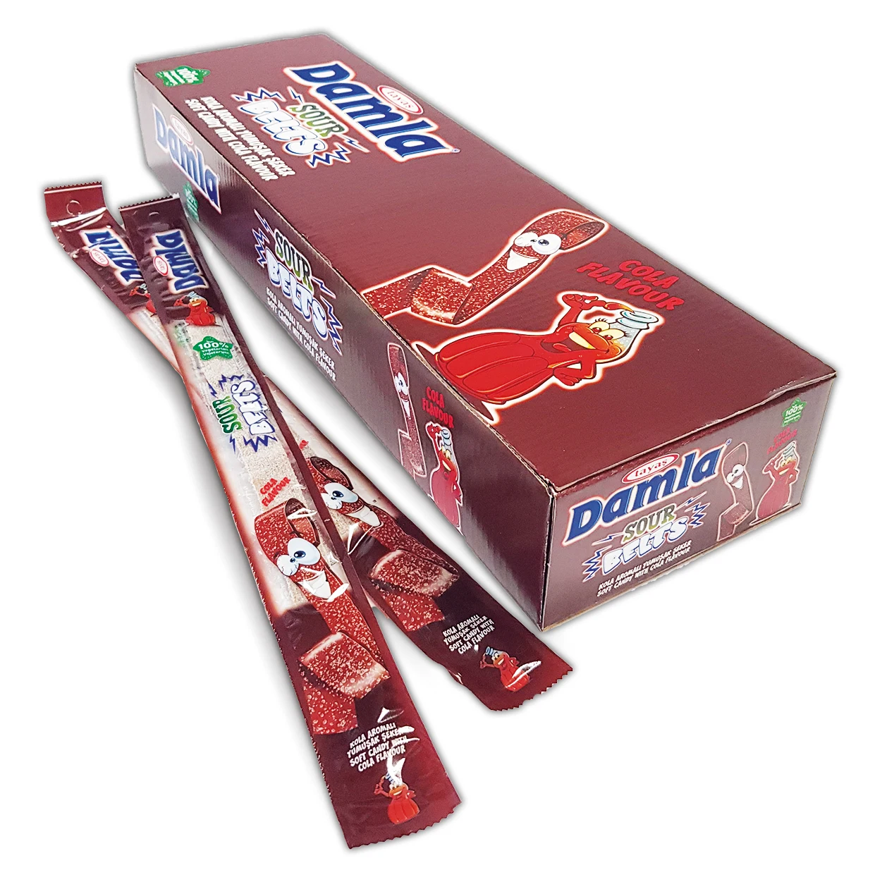 SPECIAL LONG TO 45CM MIX FRUIT FLAVOR SOUR BELTS 8 PIECE IN ONE BAG SOUR STRIPS