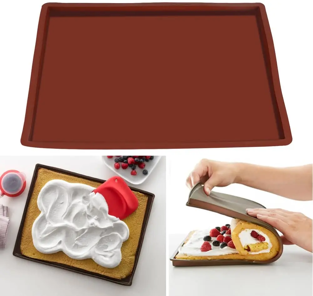 2022 New typle Factory wholesale non-stick reusable silicone jelly roll baking pan  Making Swiss Cake silicone mat with lip