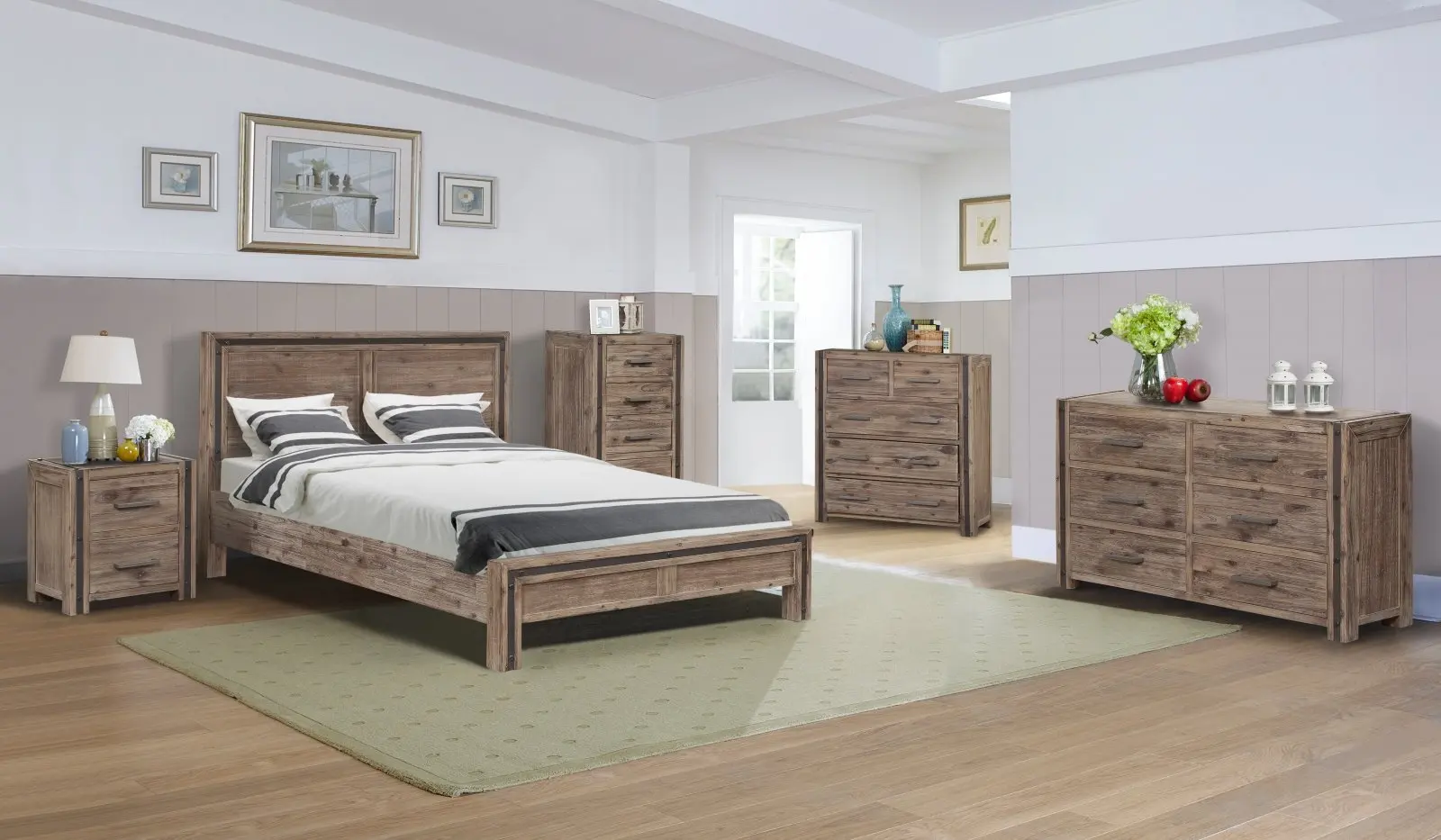 TITAN Dresser 6 Drawers Wooden Wardrobe Solid Wood Bed Room Furniture Set From Vietnamese Supplier