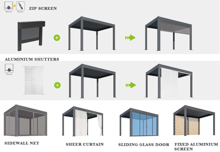 Asian Pergola Quality Outdoor Patio Cover Canopy Waterproof Modern Automatic Bioclimatic Gazebo Aluminium Pergola