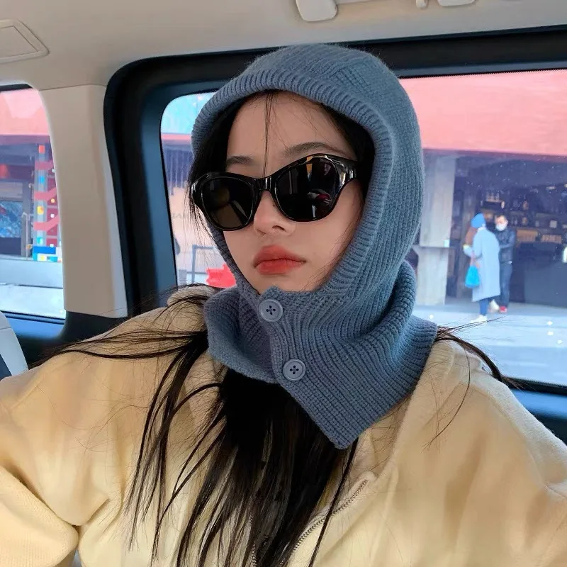Зима 2023 Лидер продаж милая однотонная теплая вязаная Балаклава с капюшоном и одним