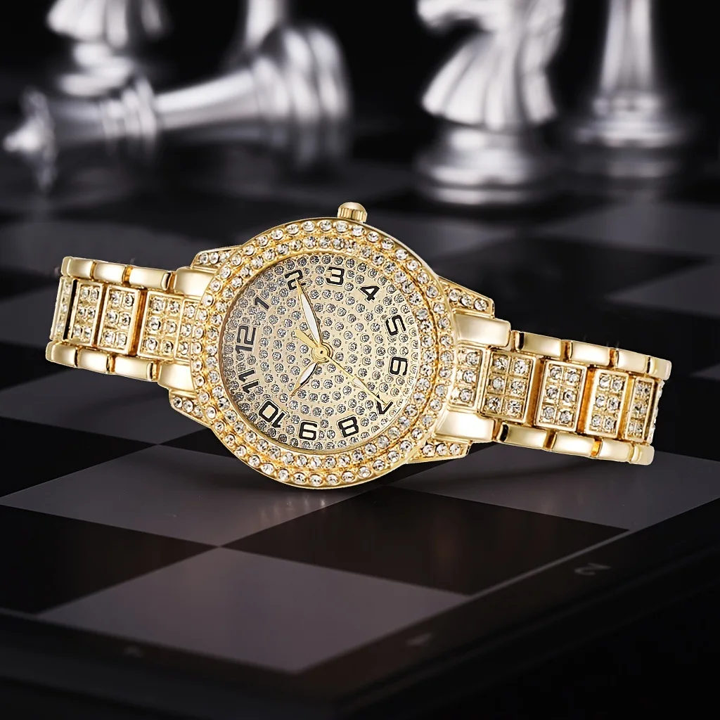 Hot Ice Out Golden Luxury Ladies Diamond Arabic Analog Quartz Watches For Women Jam Tangan Wanita
