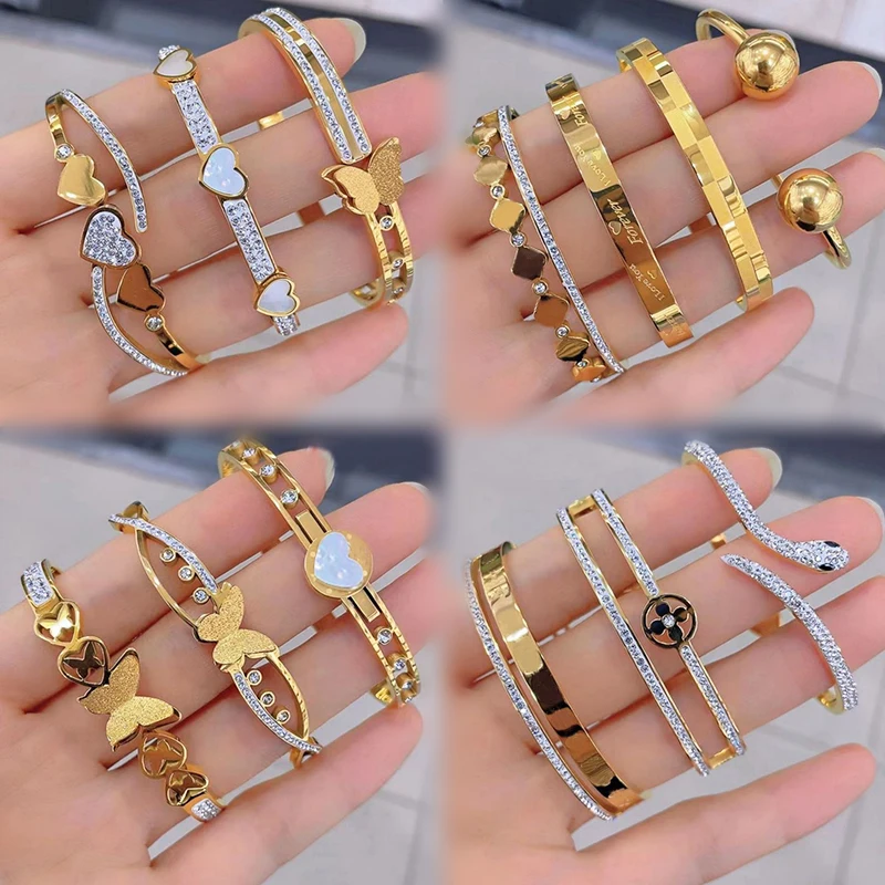 18K PVD Gold Plated Waterproof &Tarnish Free Bracelet Butterfly Heart Bangle Bracelet for Women