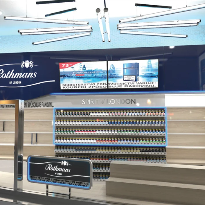 Factory custom department store center Cigarette kiosk display bar counter Wooden tobacco display shelves