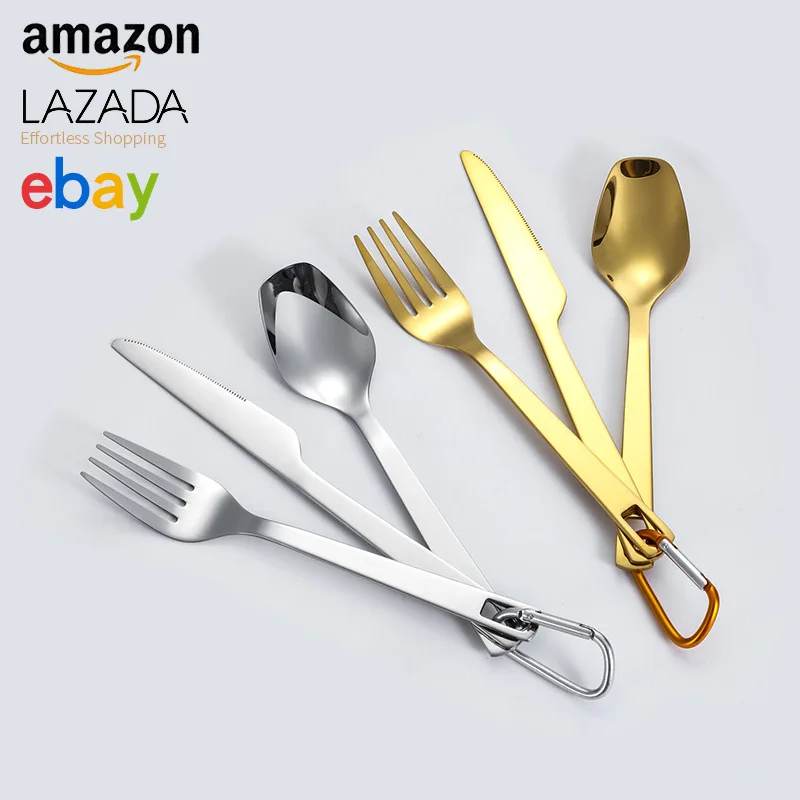 Outdoor Travel Camping Knife, Fork and Spoon Cutlery Mountaineering Camping Spoon Fork Stainless Steel Portable Tableware Set