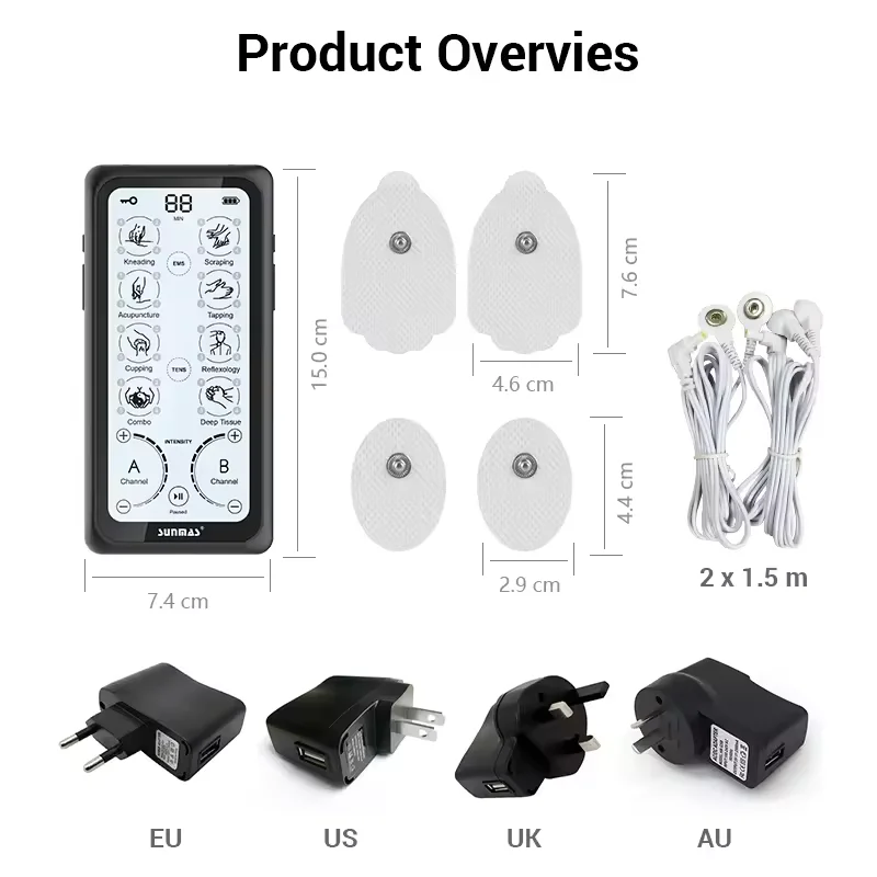 DOMAS Dual Channel Acupuncture Touch Screen Home Use Body Plus Massager Pain Relief Unit Electric Ems Tens Massager