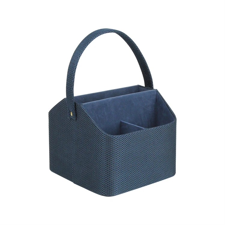 Blue mesh cloth remote control holder/makeup brush storage desktop organizer with handle