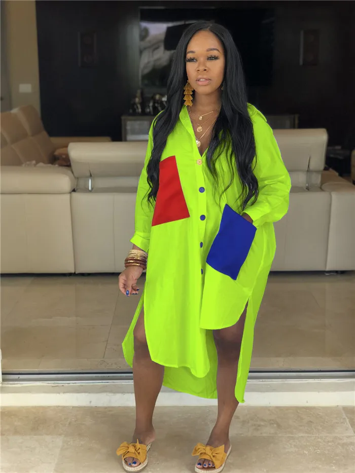 S011-wholesale plus size summer dresses with pockets shirt dress for women