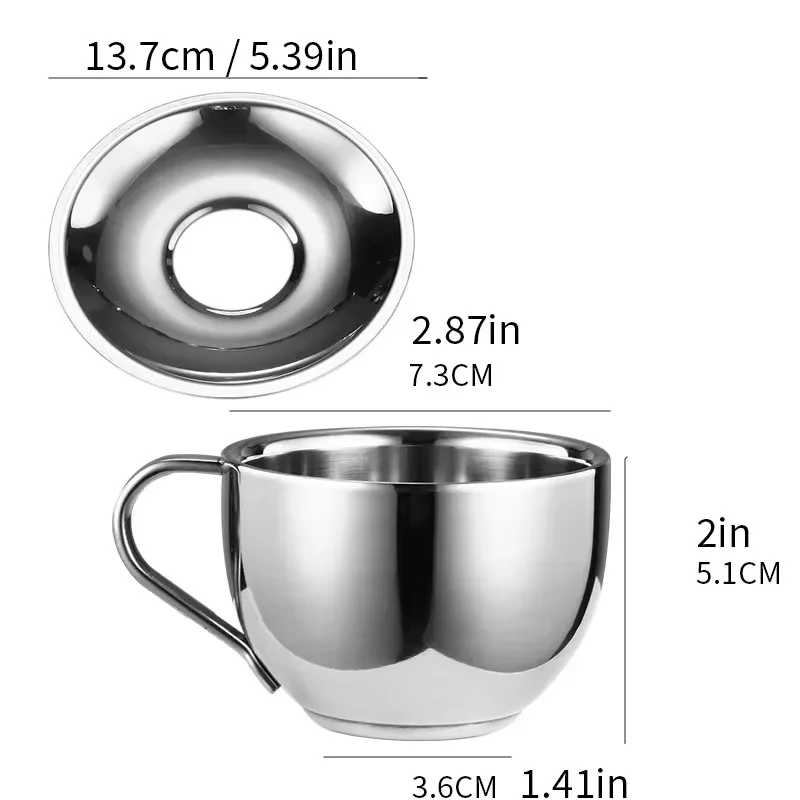 Оптовая продажа кружка для чая с водой и молоком многоразовые чайные чашки блюдца набор кофейных чашек из нержавеющей стали ковшом супа