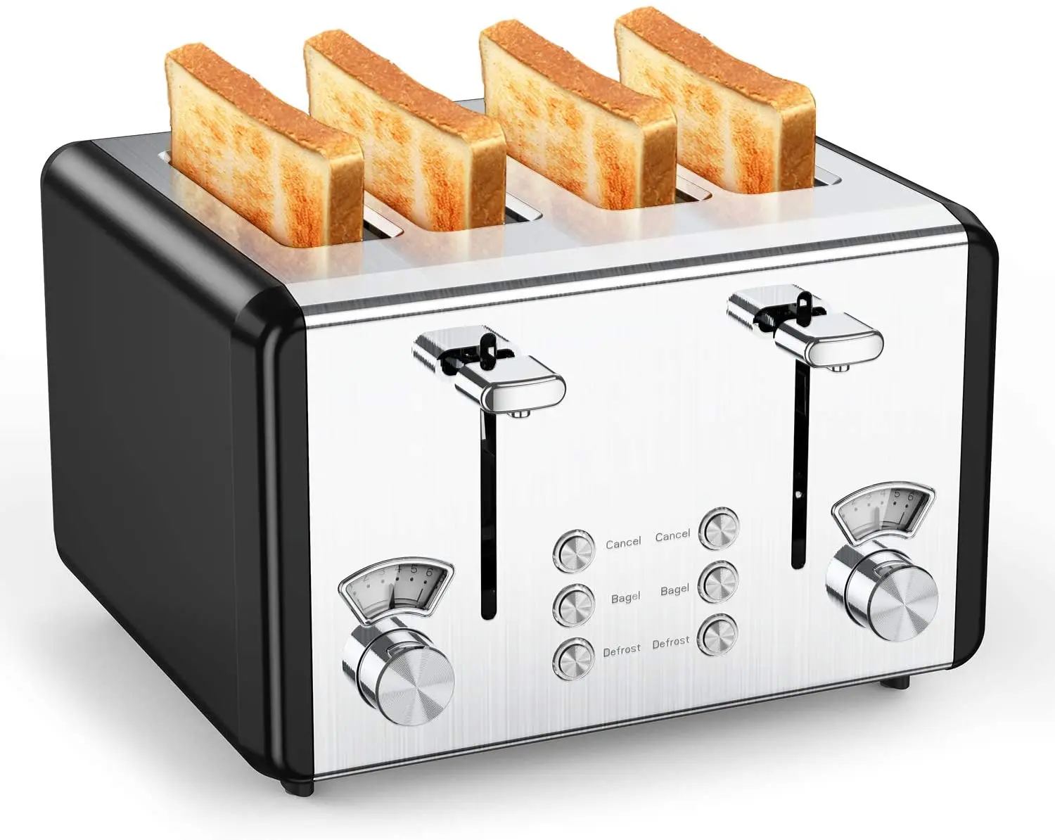 Электрическая автоматическая хлебопечка ONSON, тостер из нержавеющей стали на 4 ломтика, с 6 уровнями коричневого оттенка, со съемным лотком для крошек (1600142420693)