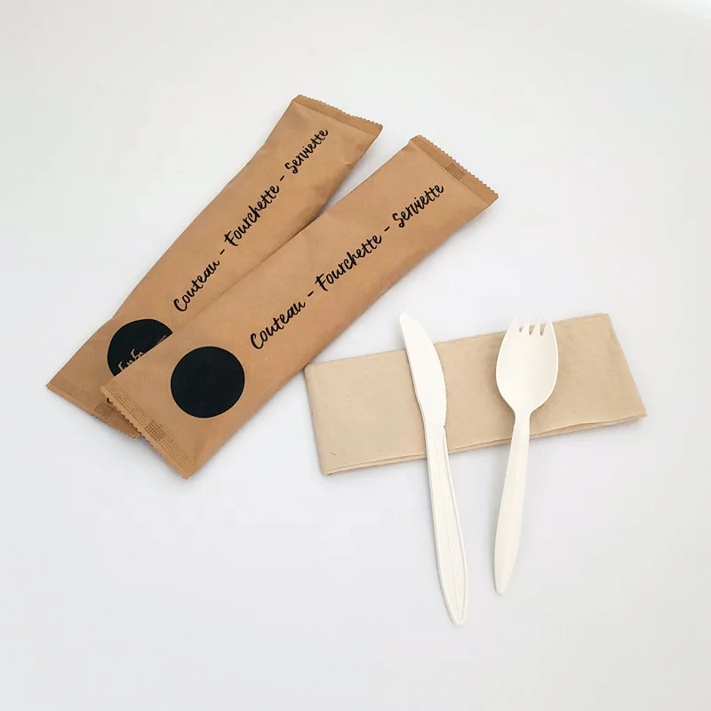 6inch 8inch Corn Starch Cutlery Bioplastic Recycling Disposable Eco-friendly 6IN1 Biodegradable Corn Starch Cutlery with Pouch