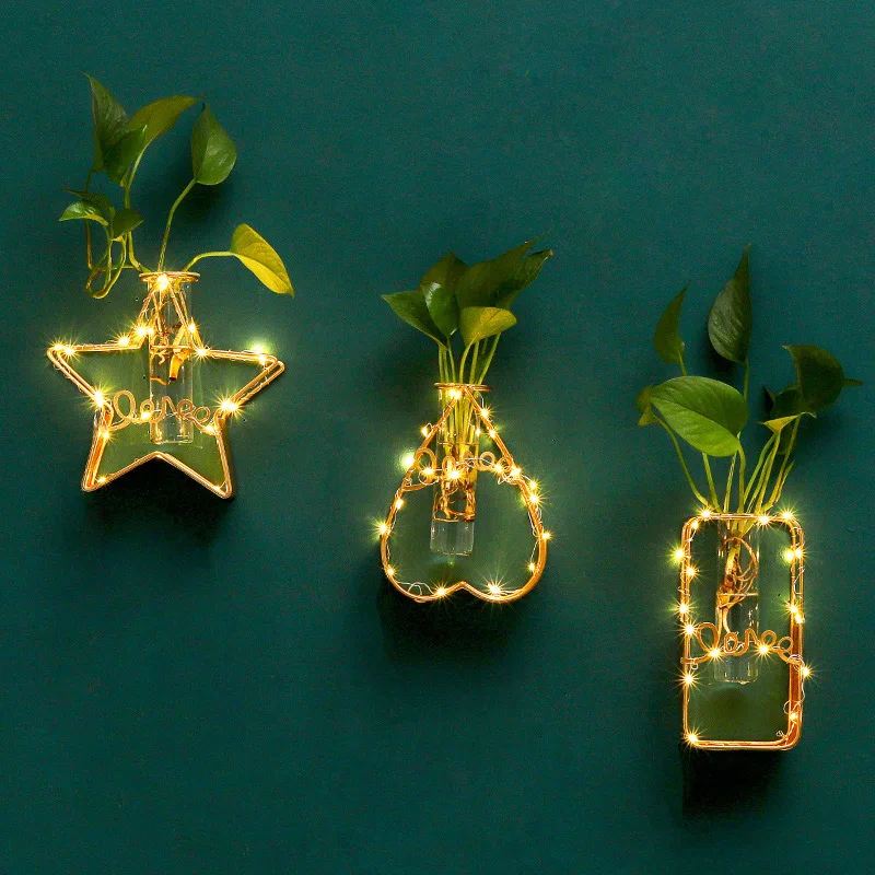 Nordic Metal Gold Flower Pot Hydroponic Plant Test Tube Plant Pot Multi Design Home Decor Metal Frame Vase