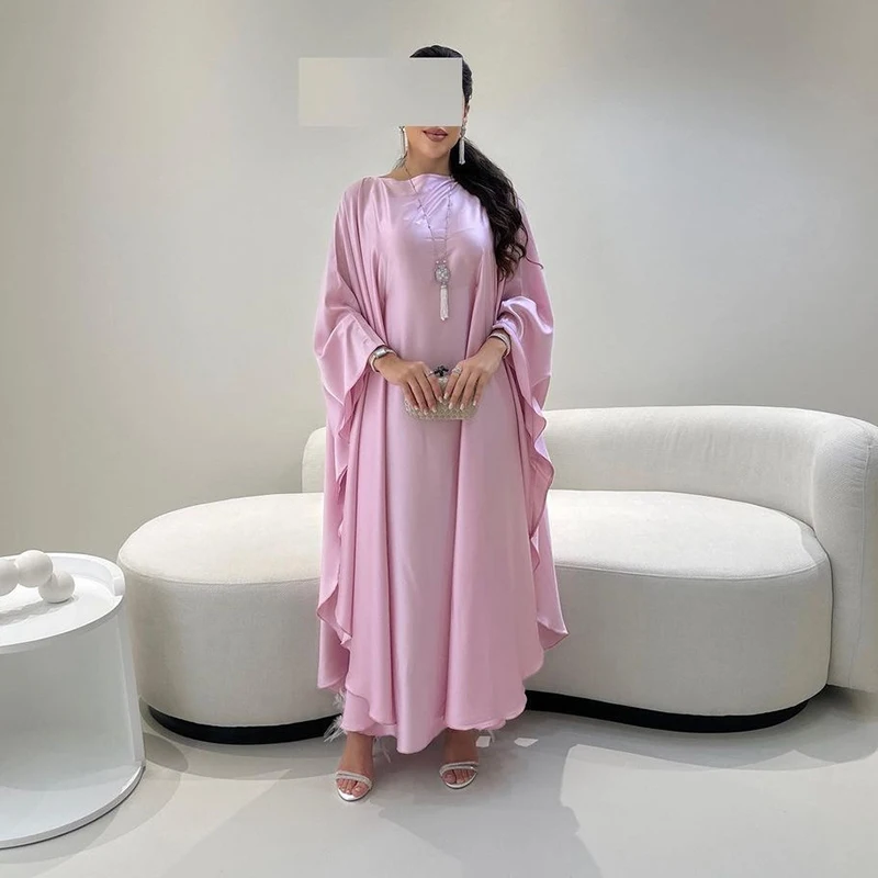 2024 Latest Islamic Muslim Women Dress Free Size Loose Satin Fabric Modest Muslim Dress For Women