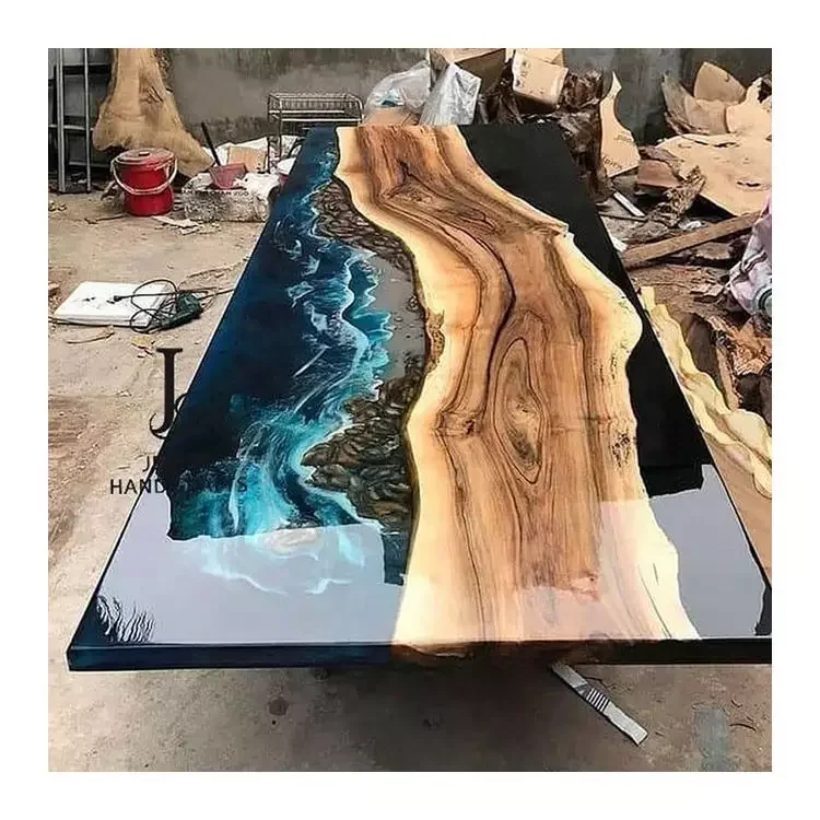 Оптовая продажа, стол из эпоксидной смолы live edge, твердый ореховый плоский стол, обеденный стол и Набор стульев