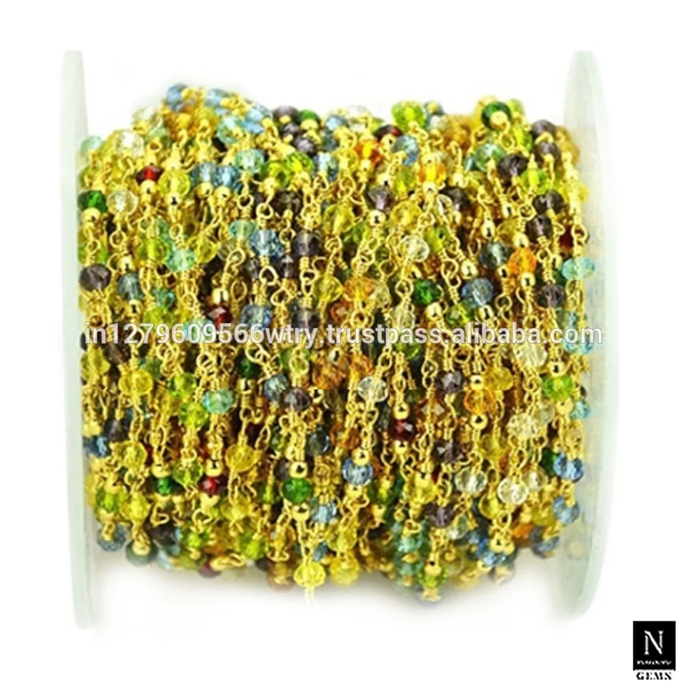 Wire Wrapped Brass Multi Gemstone Bead Chain Rosary Bulk Roll For Jewelry Making Finding Jewelry Wholesale Necklace Bracelet DIY