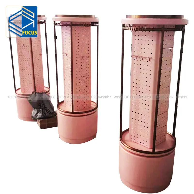 Professional Design Custom 4 Sides Pegboard 360 Degree Rotatable Standing Rotating Turntable Display Stand With Hooks