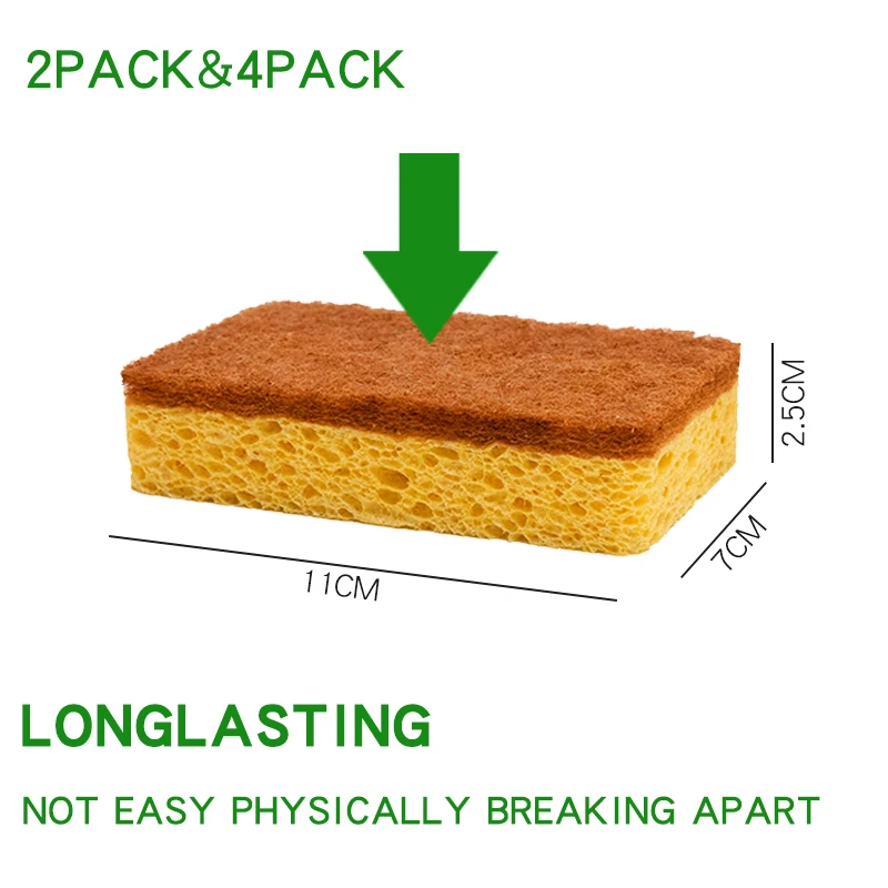 Natural  Eco-Friendly Scrub Sponges for Kitchen - Non Scratch Odor Free Biodegradable Plant Based Scrubber Pads for Cleaning Di