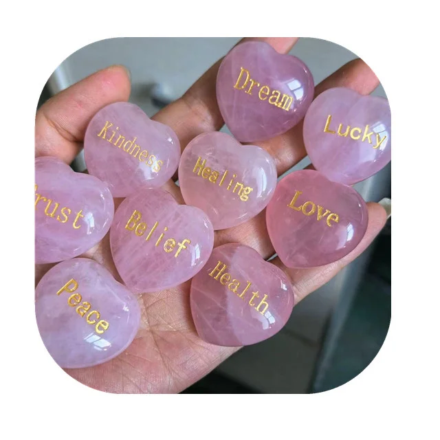 30mm new product ideas 2024 gemstone carvings natural peace health gold runes pink rose quartz hearts for sale