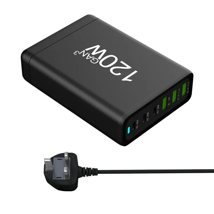 120W Adapter 6 Ports USB Type C PD Fast Charging Quick Charge 3.0 USB-C Desktop GaN Charger For iPhone 14 13 Pro Xiaomi Samsung