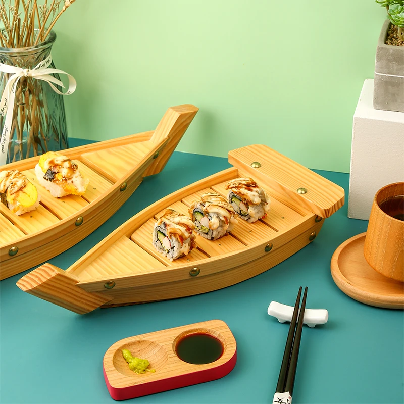 Cheap price natural wood or bamboo sushi boat bamboo for displaying sushi and sashimi