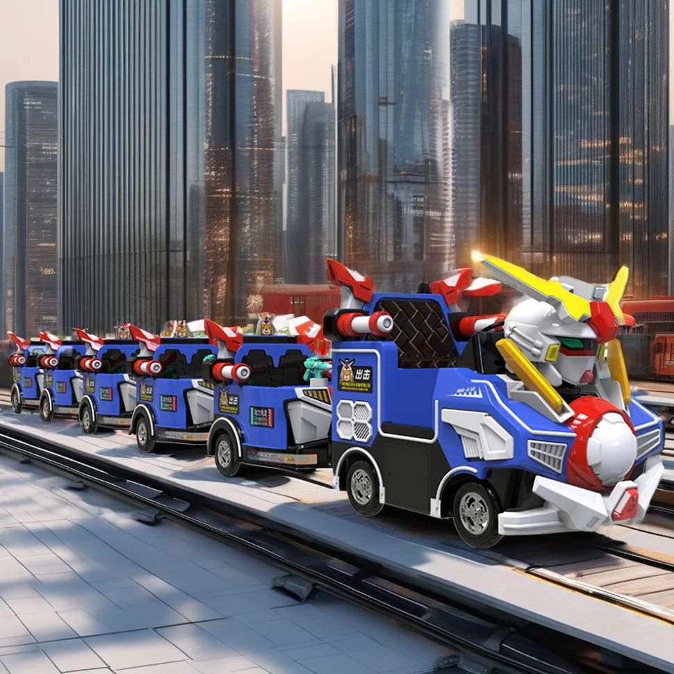 Haojile Mini Electric Gundam Warrior Themed Trackless Train with Interactive Game System, LED Lighting for Amusement Parks