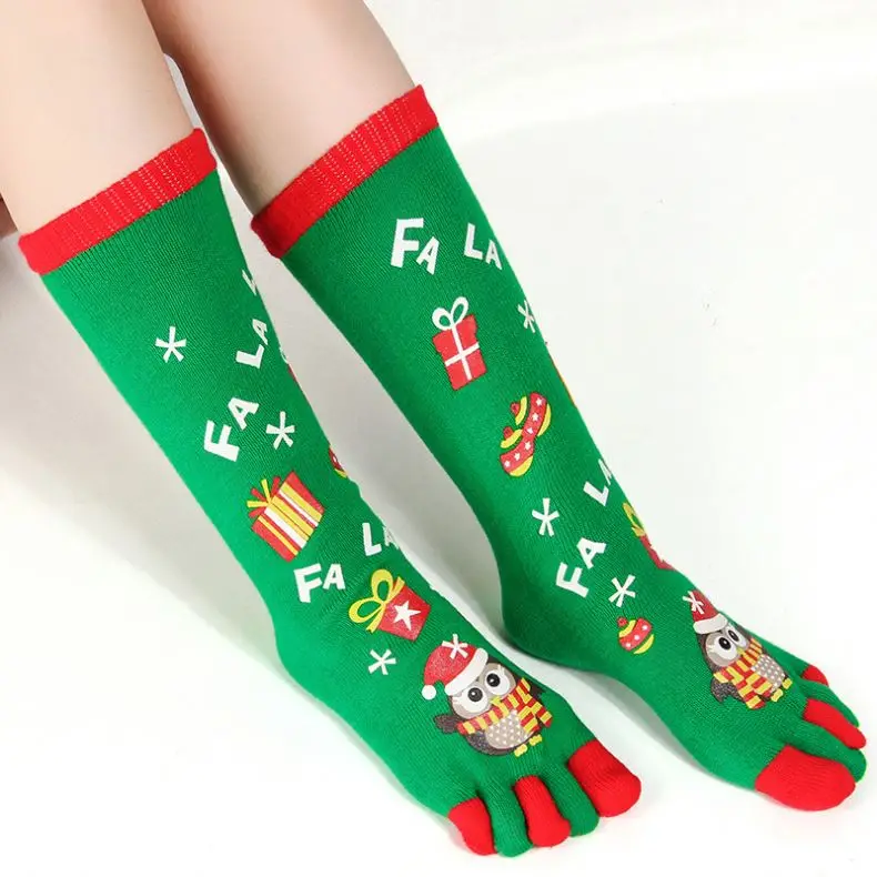 winter warm Christmas printing stripped Socks Santa snowman Funny Toe Socks Five Fingers yoga Socks
