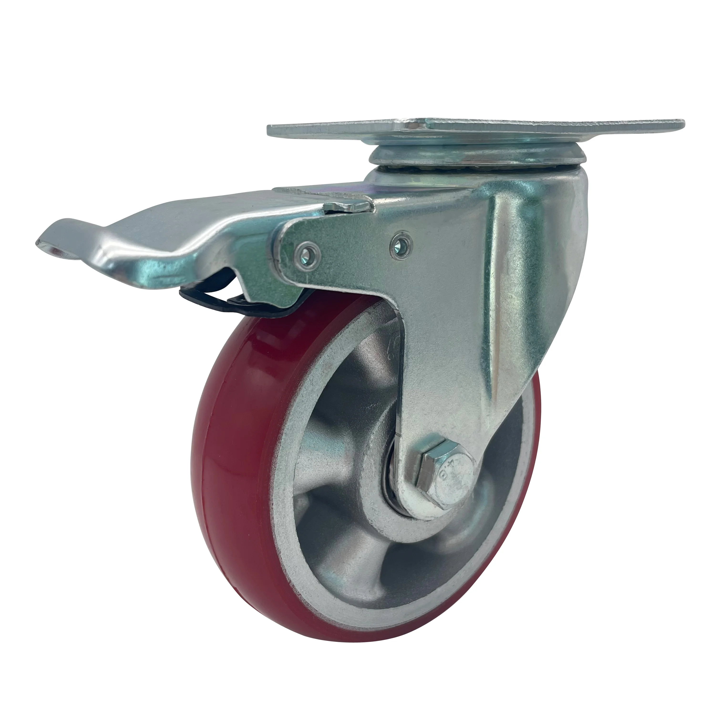 Excellent quality red swivel roller wheels low profile protection wheels pu 4 inch steel heavy duty caster wheels