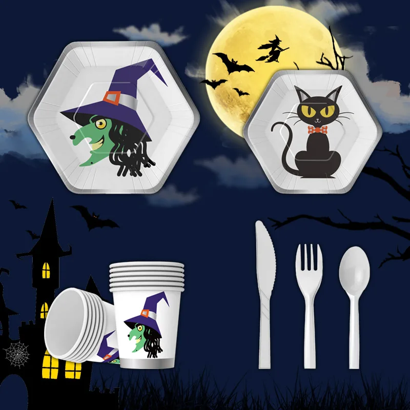 Halloween party decorative dinner plate pumpkin decorative paper plate cup fork