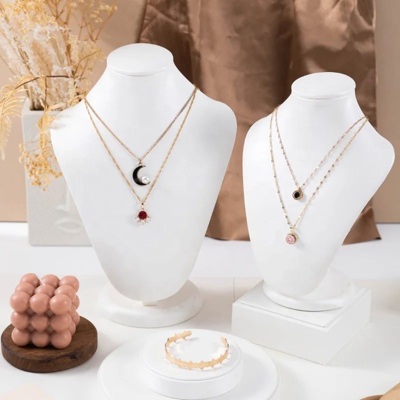 Jinsky White PU necklace Model jewelry neck model window jewelry display props White necklace display stand